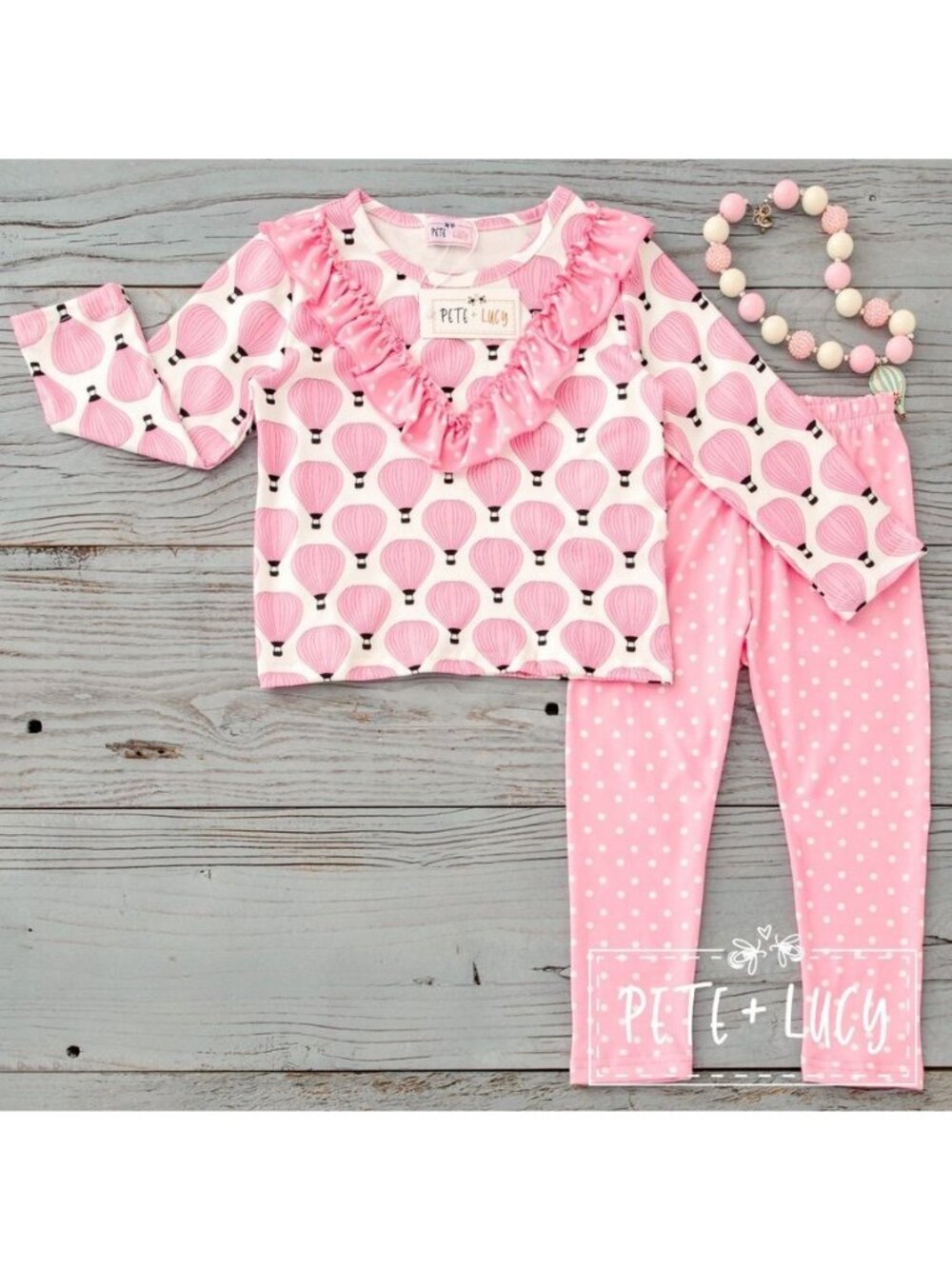 Pete + Lucy Girls Pants Set 2T Pink Balloons Hot Air Polka Dot New